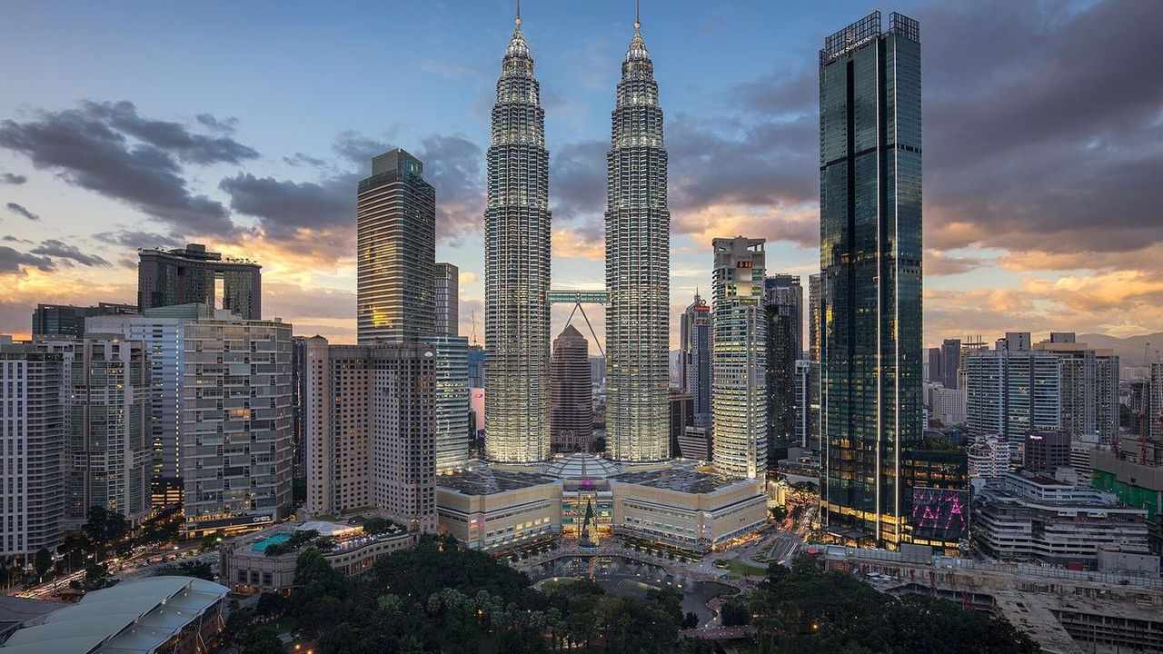 The Petronas Twin Towers rising above Kuala Lumpur City Centre, Malaysia