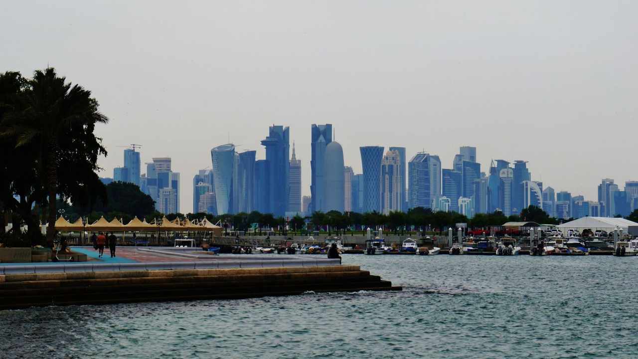 Doha skyline across the bay from the Corniche, Qatar
